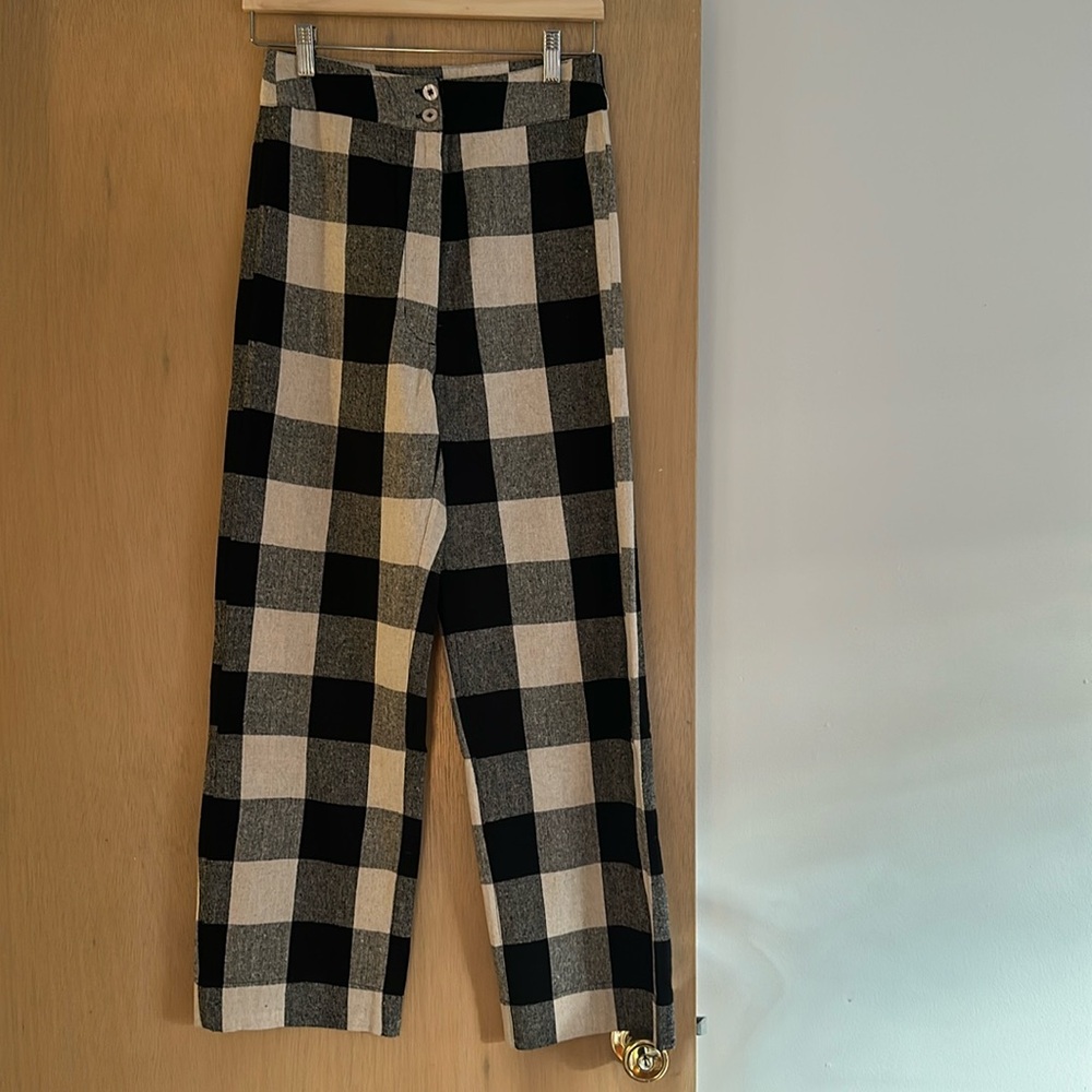 Ali Golden raw silk black and white gingham pants